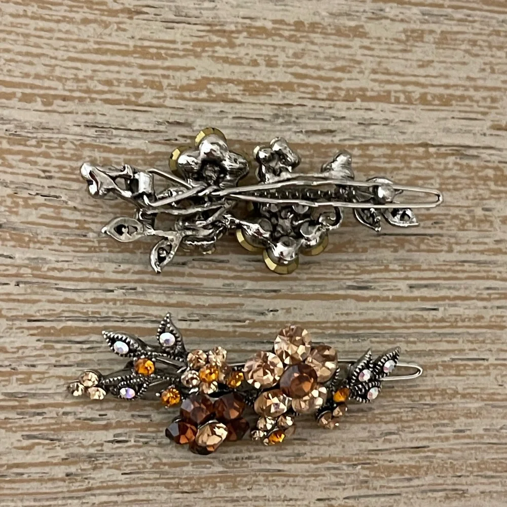 Elegant Brown and Gold Floral Hair Clips